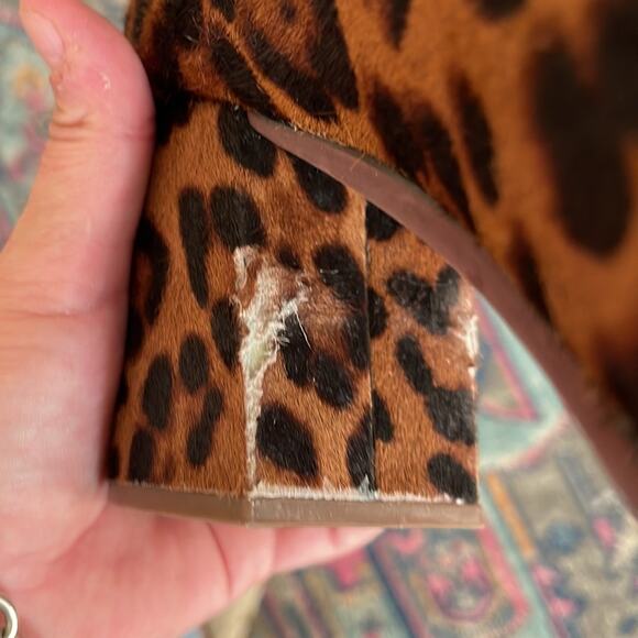 Madewell Amalia leather calf hair leopard print front zip heeled ankle booties - Picture 7 of 8
